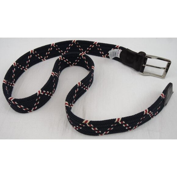 Beltology Double Helix Woven Stretch Belt | Sz M, Navy/White/Red, Leather - Picture 2 of 5